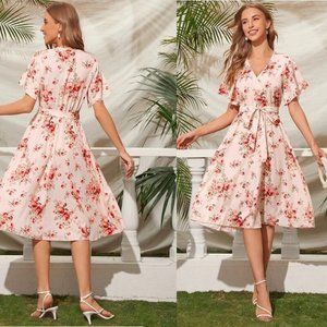 NEW!! Size 6 Flutter Sleeve Self Belted Dress